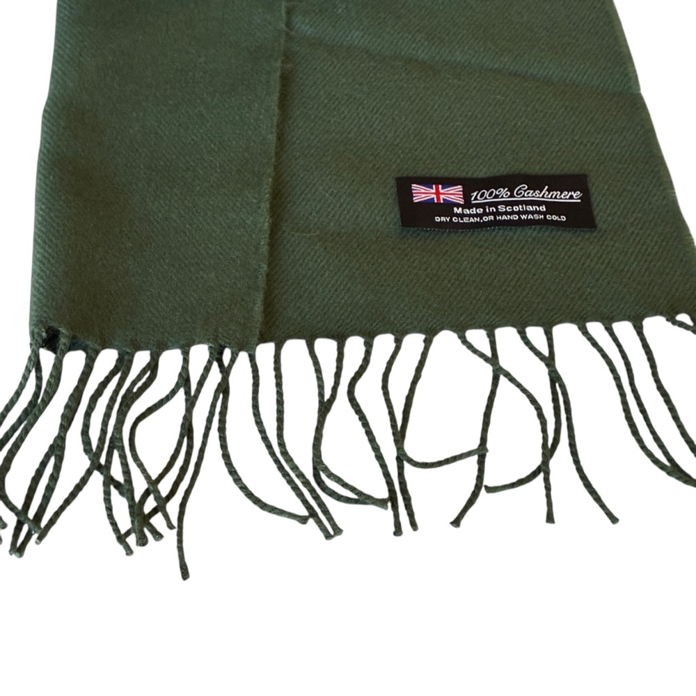 100% Cashmere Scarf Made in Scotland Green Fringe Luxury Unisex Winter Scarf - Picture 3 of 11